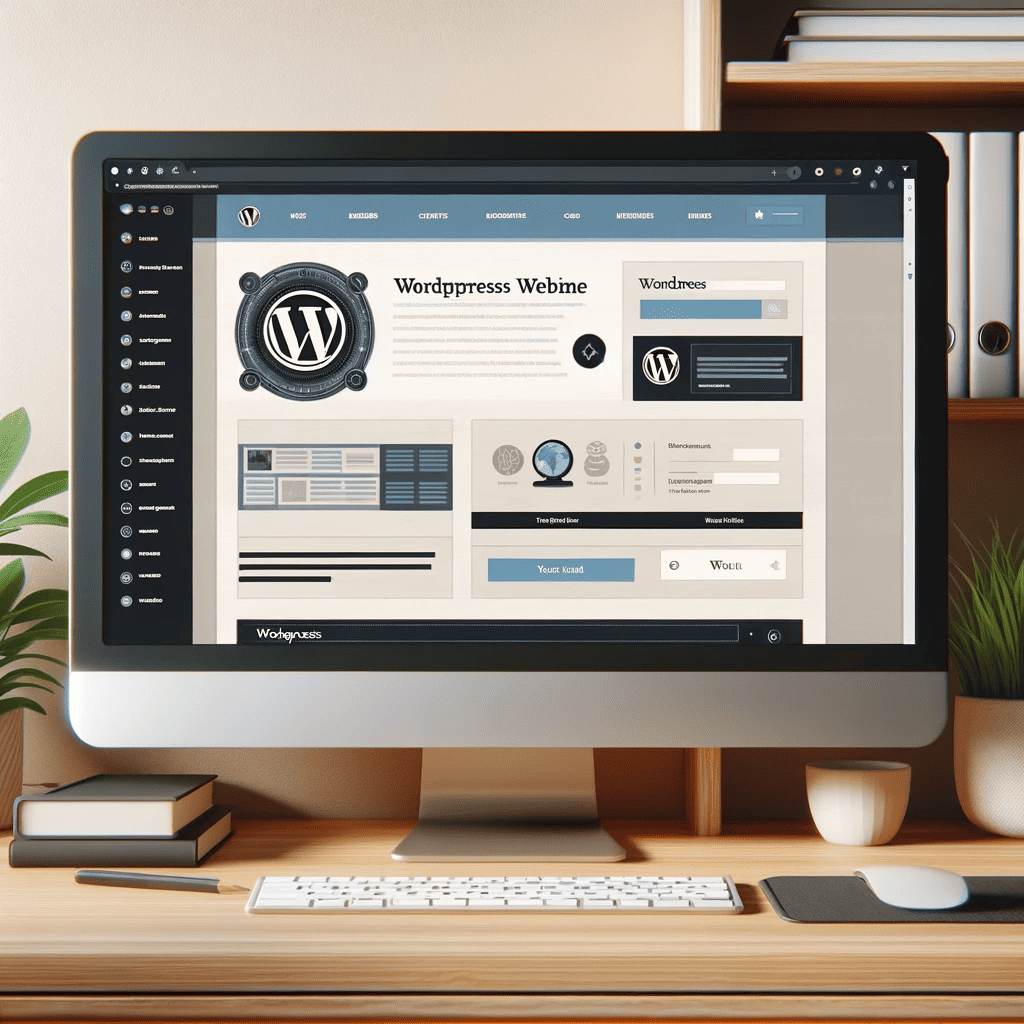 A computer monitor displaying a modern and professional WordPress website interface, showcasing advanced web design features and WordPress tools
